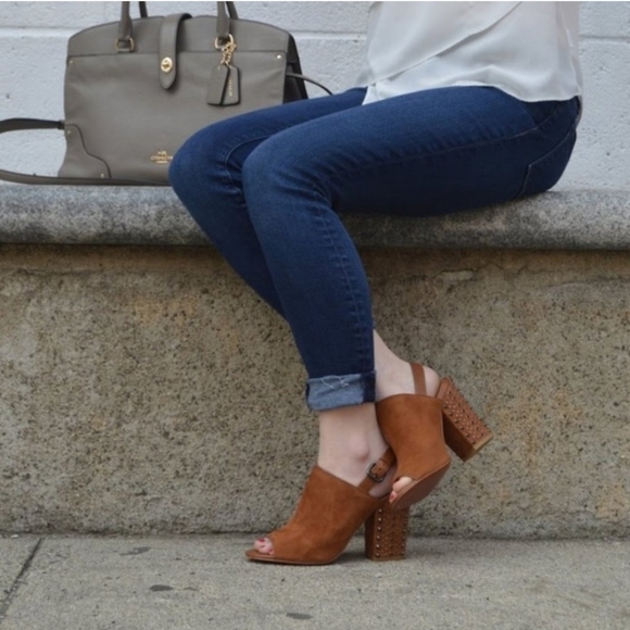 Coach Drew Brown Suede Studded Heels 7.5B - Picture 2 of 16